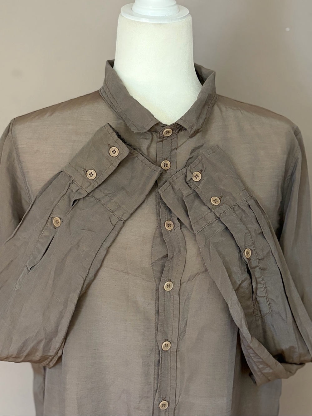 CP Shades Cotton Silk Blend Neutral Tan Button-Front Blouse Size Large - Picture 3 of 12